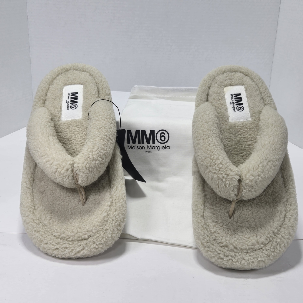 MM6 Maison Martin Margiela Cream Japanese Angora Slippers Size EU 41 US W10 M8 L